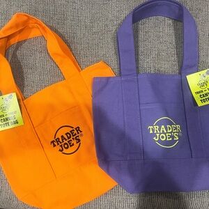 Trader Joe's Orange and Purple Canvas Tote Bags